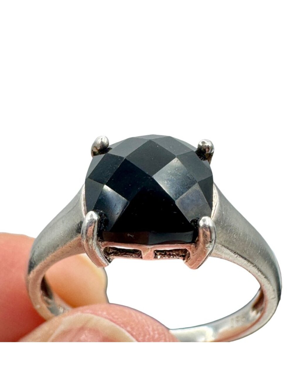Vintage Sterling Faceted Black Onyx Ring Signed IPS Size 7 Goth Dark Academia
